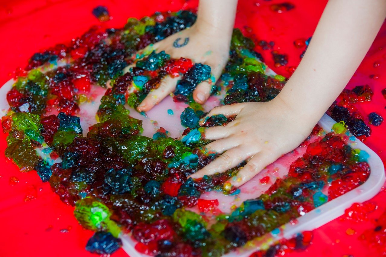 Rainbow jelly messy sensory play
