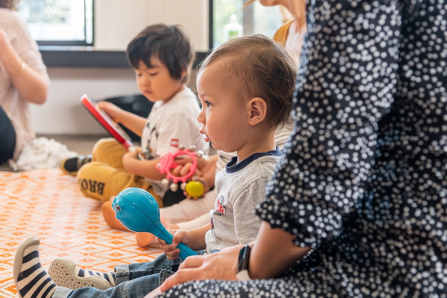 Toddler observing music play