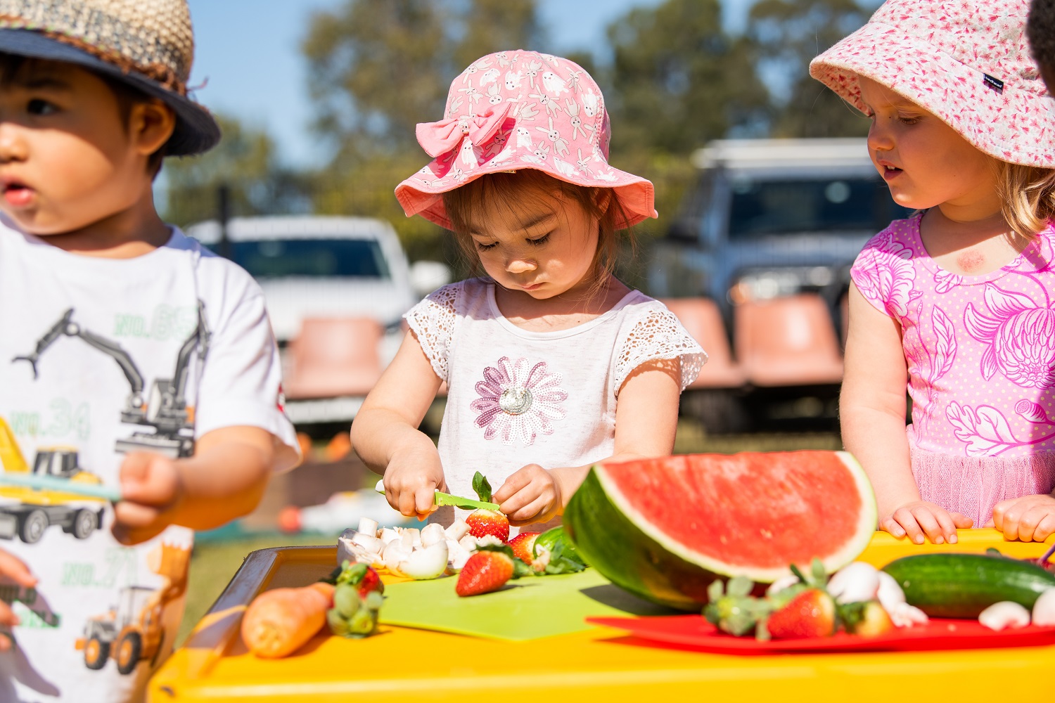 Children preparing fruit and vegetables